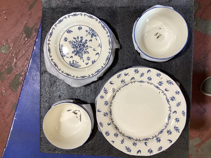 Condition photo showing As Is for 12 piece ceramic tableware set, western style combination, floral pattern, microwave & dishwasher safe, porcelain dinnerware set for kitchen(bird on branch, service for 4 (12 pcs)) bird on branch service for 4 (12 pcs)