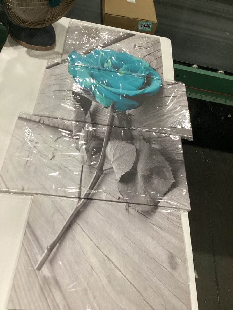 Condition photo showing Good Condition for sechars teal and grey canvas wall art rose flower painting picture turquoise floral prints teal bedroom bathroom decor, similar to stock photo