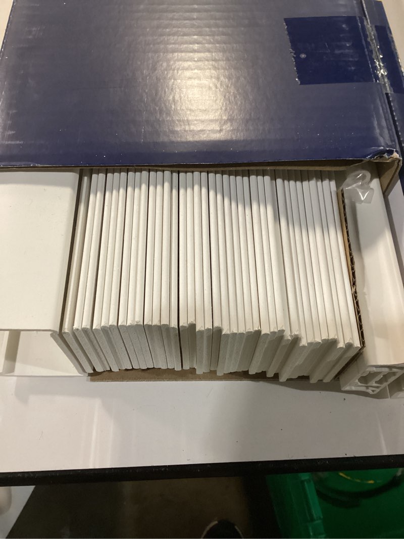 Condition photo showing As Is for levolor trim+go 2-in slat width 27-in x 64-in cordless white faux wood room darkening full-view standard horizontal blinds