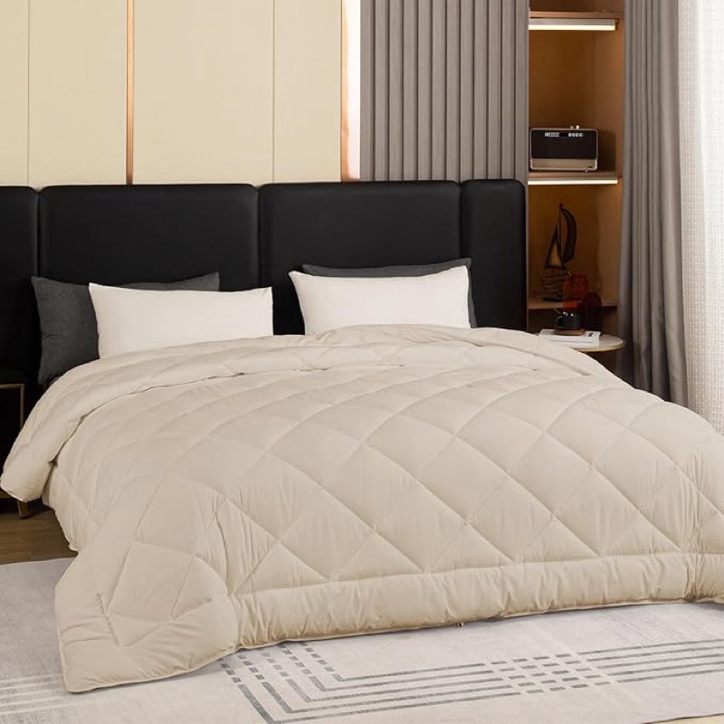 MUSSEL Bedding Comforter Set Queen Size 3 Pieces-Neutral Beige Champagne Striped Lightweight Bedroom