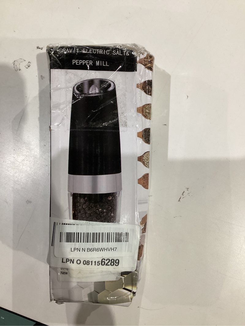 Condition photo showing New/Like New for XinXu Gravity Electric Pepper and Salt Grinder Set, Adjustable Coarseness, Battery Powered with LED Light, One Hand Automatic Operation, Black -2 Pack Set/Black