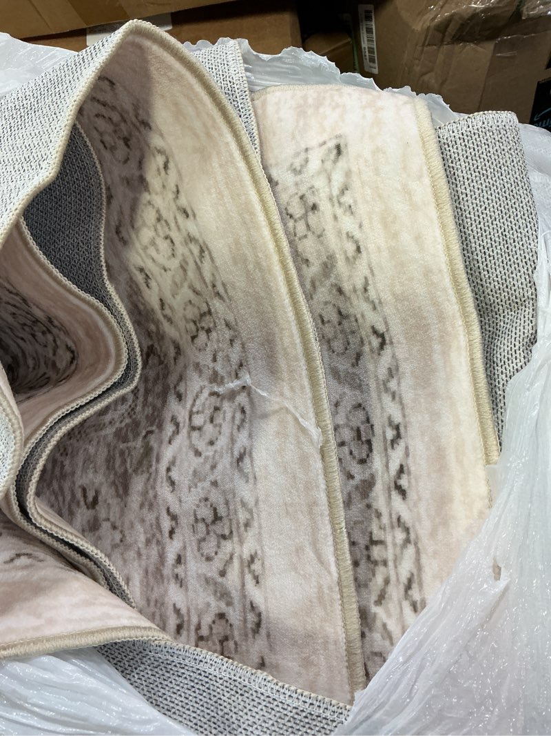 Condition photo showing Good Condition for LIVEBOX Washable Area Rug 8x10 - Large Beige Vintage Tribal Living Room Rug Oriental for Bedroom, Non-Slip Retro Medallion Carpet Print Distressed for Dining Room Guest Office 8' x 10' (Rectangular) Medallion Beige/Brown