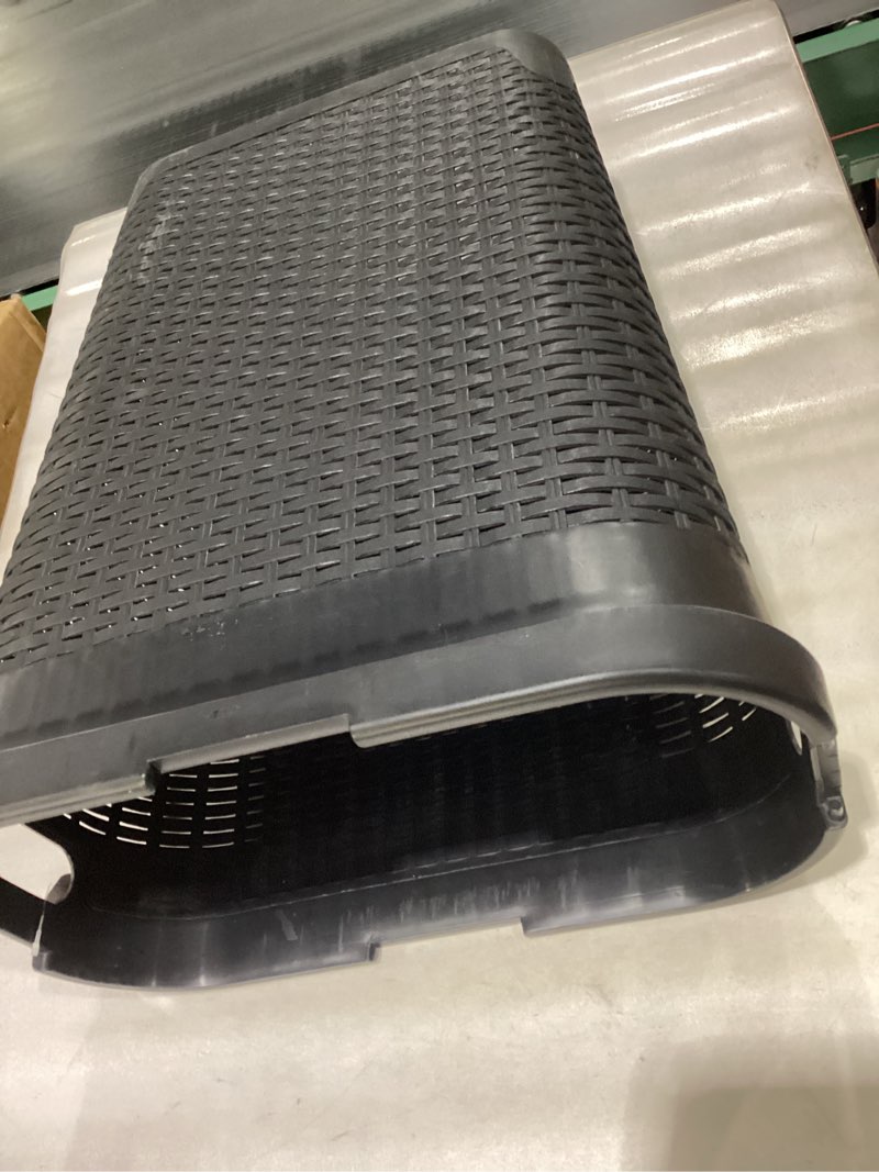 Condition photo showing As Is for Mind Reader Slim Laundry Hamper with Lid, 40L Clothes Basket, Premium Wicker Design, Plastic, Black Black Single