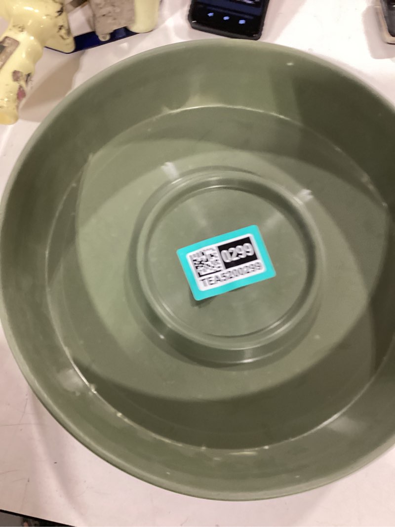 Condition photo showing As Is for bloem terratray 2.7 in. h x 16 in. dia. resin traditional thyme green tray