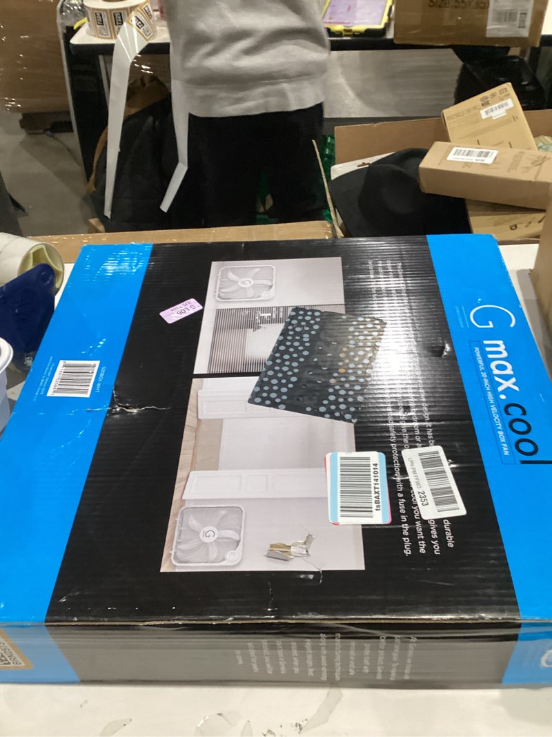 Condition photo showing New/Like New for Genesis 20" Box Fan, 3 Settings, Max Cooling Technology, Carry Handle, White (G20BOX-WHT)