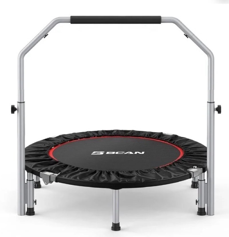 bcan 40" foldable trampoline, fitness rebounder with adjustable foam handle, exercise trampoline for adults/kids indoor/garden workout max load 330lbs