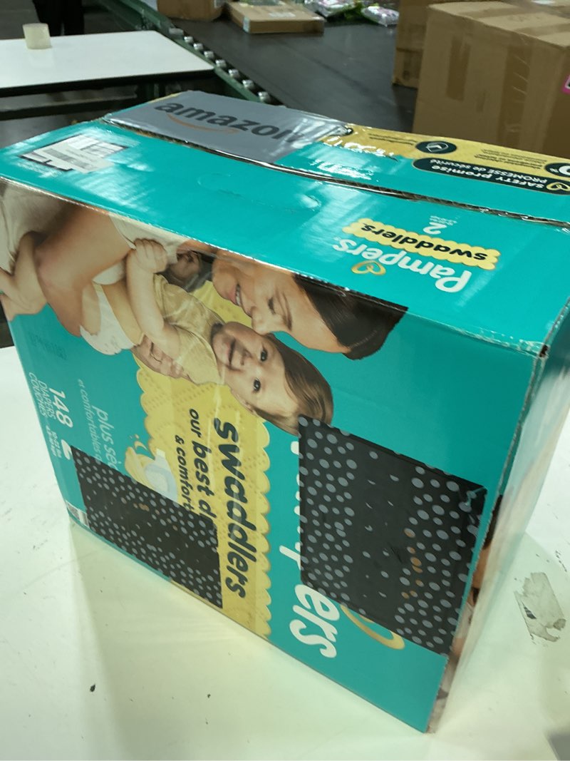 Condition photo showing New/Like New for pampers swaddlers diapers, size 2 (10-22 lbs), 148 count, absorbent, keeps baby dry and comfortable, skin safe disposable baby diaper size 2 148
