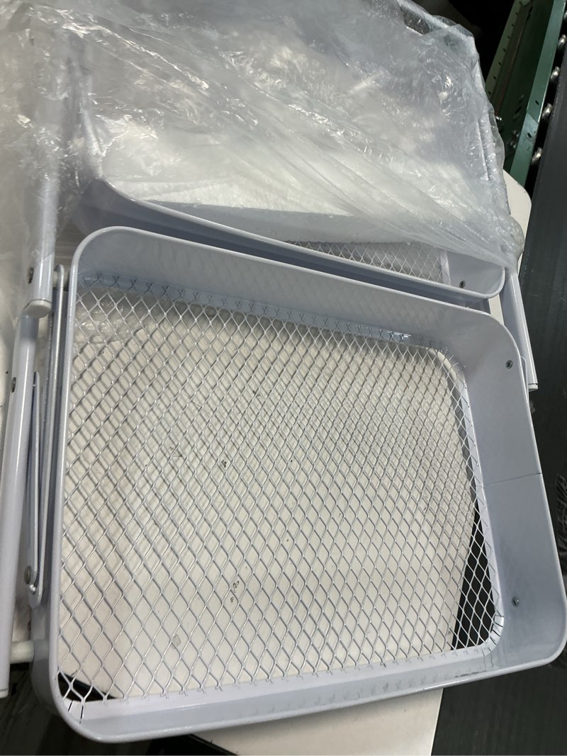 Condition photo showing As Is for Melody House 2-Tier Metal Folding Rolling Cart, Mobile Utility Cart Trolley Storage Organizer for Office Home Kitchen Organization, Sofa Side End Table with Wheels, White C- White