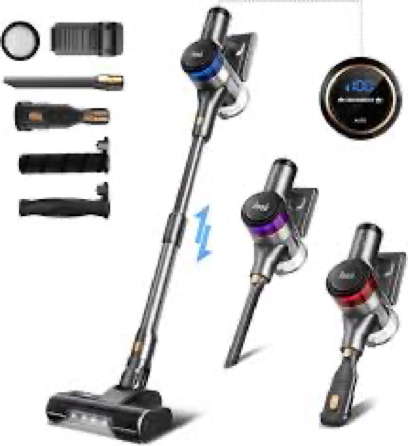 INSE Cordless Vacuum Cleaner, 400W Stick Vacuum with 30Kpa Powerful Suction, 55min Runtime, Smart In