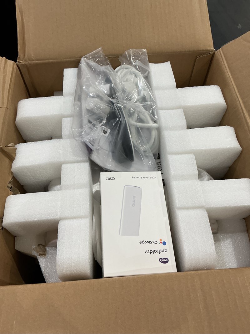 Condition photo showing New/Like New for benq x3100i true 4k uhd 4led gaming projector, 3300 ansi lumens, 4.2ms 1080p 240hz, 100% dci-p3, preset game modes, android tv, 10w trevolo speakers, vertical lens shift, earc, 3d 4k 3300 ansi lm 10w speaker w/ android tv dongle