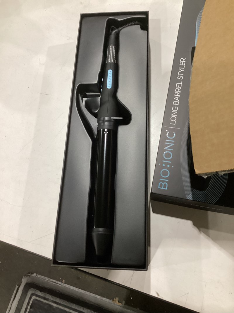 Condition photo showing Good Condition for bio ionic long barrel curling iron with moisture heat technology & nanoionic mx versatile curling wand - multiple barrel sizes for tight, classic, loose & soft curls 1.5 inch (soft curls) black