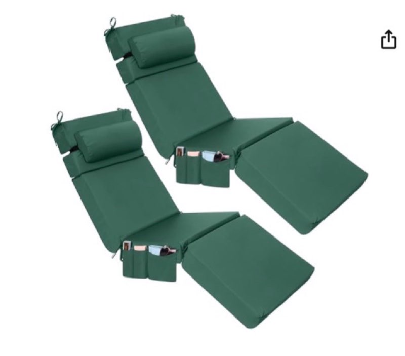 wenqik 2 pcs outdoor chaise lounge cushion with pillow and side pocket waterproof lounge chair cushi