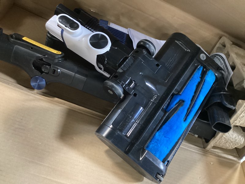 Condition photo showing As Is for shark uz565h pro cordless vacuum w/ clean sense iq & multiflex technology, powerfins plus brushroll, duster crevice tool & anti-allergen dusting brush, up to 40 minute runtime, white/blue (renewed)