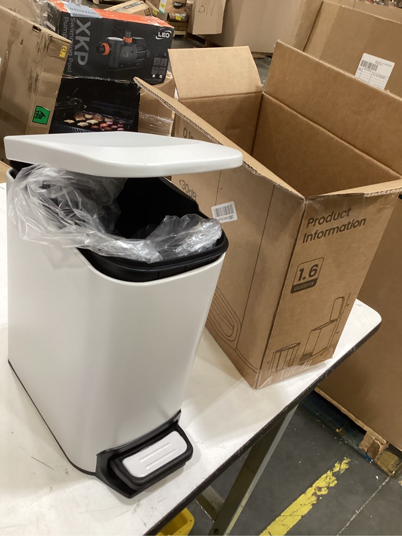 Condition photo showing Good Condition for cesun small bathroom trash can with lid soft close, step pedal, 6 liter / 1.6 gallon stainless steel slim garbage can for bedroom, diaper waste basket with removable inner bucket (white)