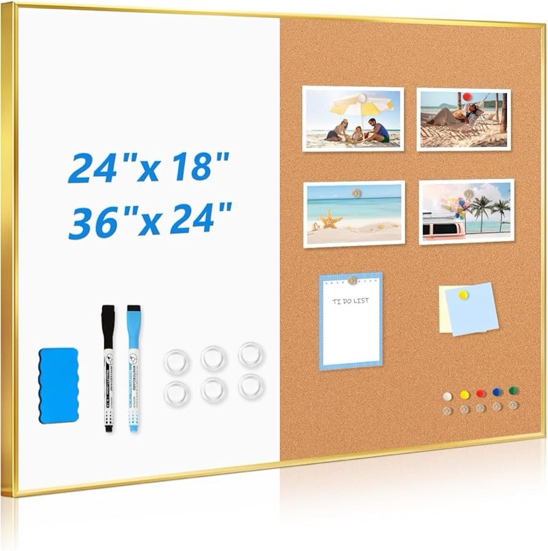 Okydoky Cork Board White Board Combo, 18" x 24" Magnetic Dry Erase Board/Bulletin Combination Board,