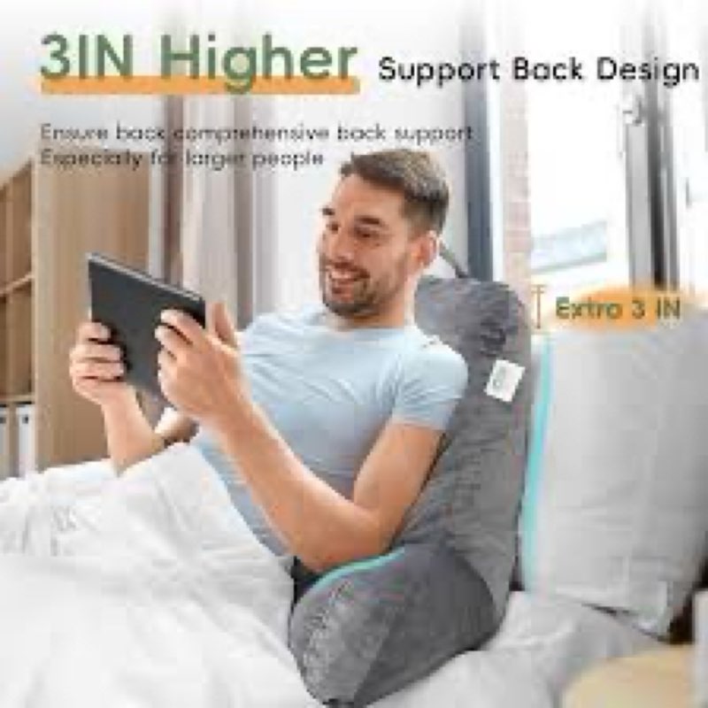 ENITYA Reading Pillow for Sitting in Bed Adult, 19" Back Support Pillow for Bed Sitting up, Backrest Cushion for Reclining,Gaming,Resting,Watching TV in Couch or Floor, Wedge with Arms, Medium(Grey)