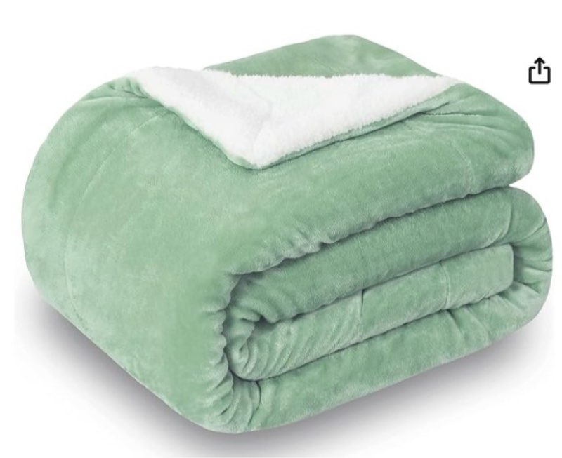 sochow sherpa fleece throw blanket, double-sided super soft luxurious plush blanket throw size, celadon, 50x60 inches