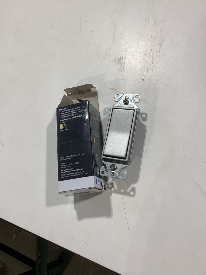 Condition photo showing Good Condition for eaton 15-amp single-pole rocker light switch , silver granite