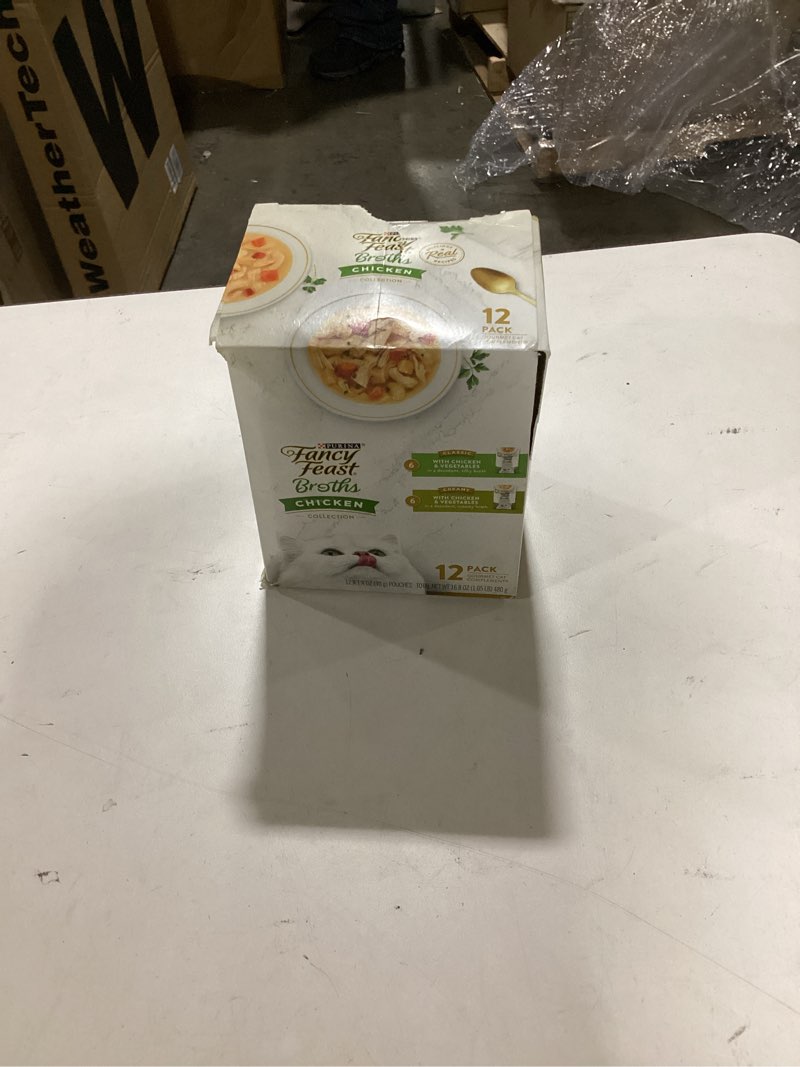 Condition photo showing As Is for Purina Fancy Feast Chicken Broth Complement Lickable Grain Free Wet Cat Food Variety Pack - (Pack of 12) 1.4 oz. Pouches