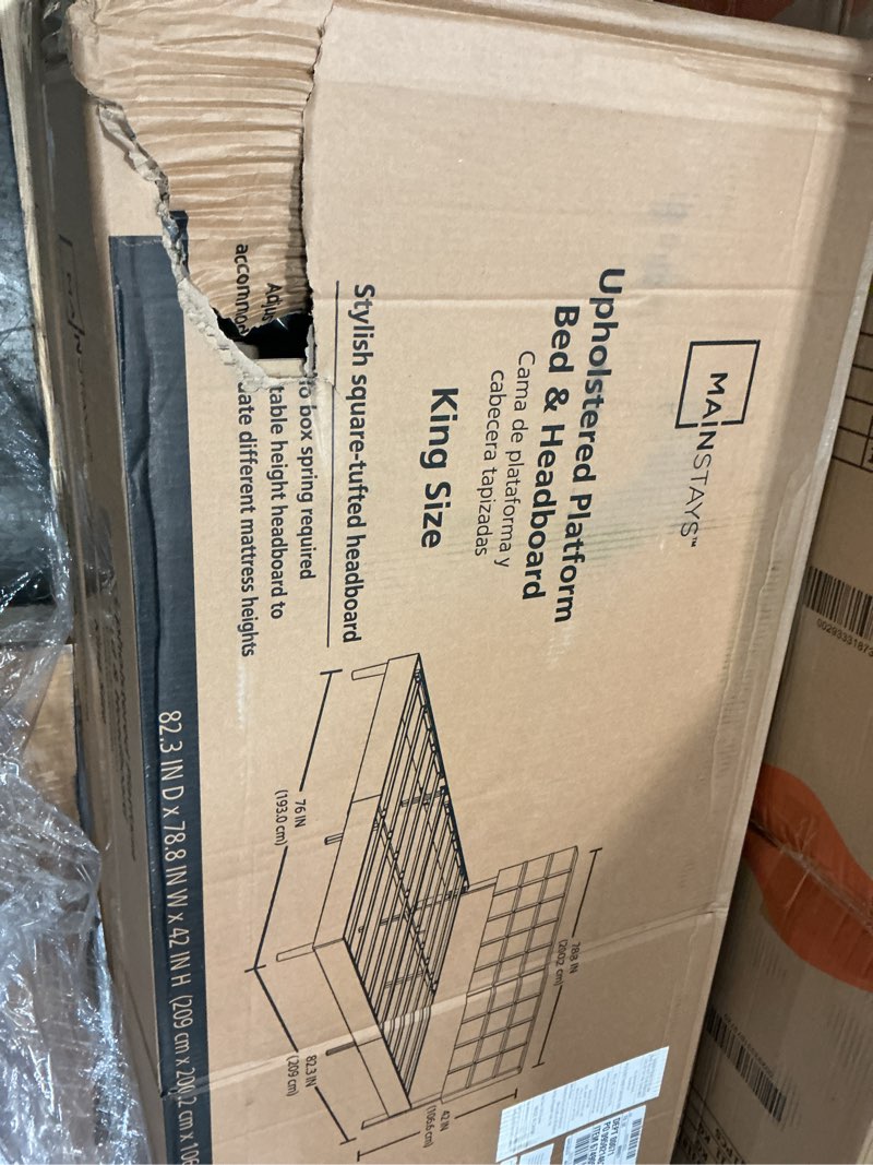 Condition photo showing New/Like New for king mainstays ms25007783710ak upholstered platform bed, no box spring needed, gray,