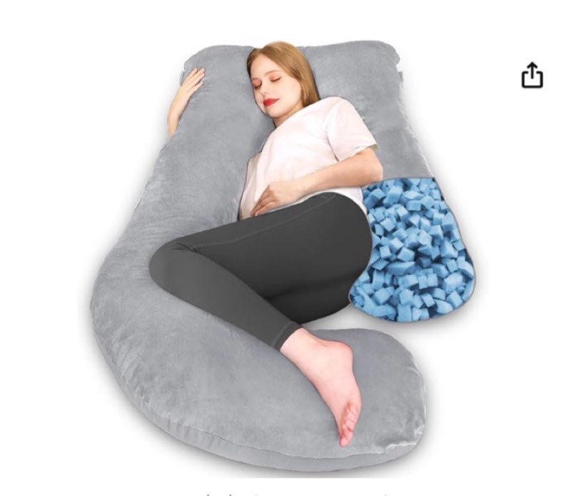 chilling home memory foam pregnancy pillow, j shape pregnancy pillows for sleeping, body pillow for adults, maternity pillow for pregnant women, with velvet removable cover, light grey
