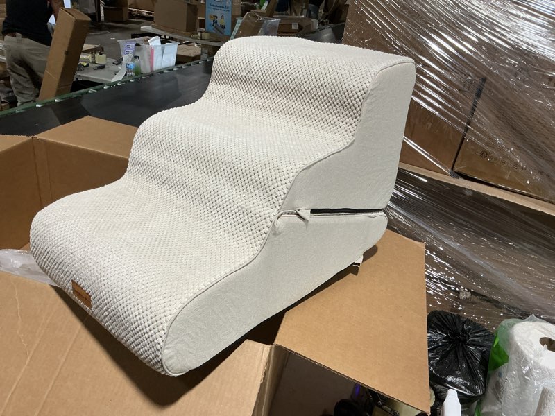 Condition photo showing Good Condition for dog stairs for bed, 4-step, 30d foam pet stairs/steps with waterproof cover, non-slip, dog ramp/ladder for couch sofa bed, suitable for small dogs cats with old/ injured/ short-legged, 20.5h