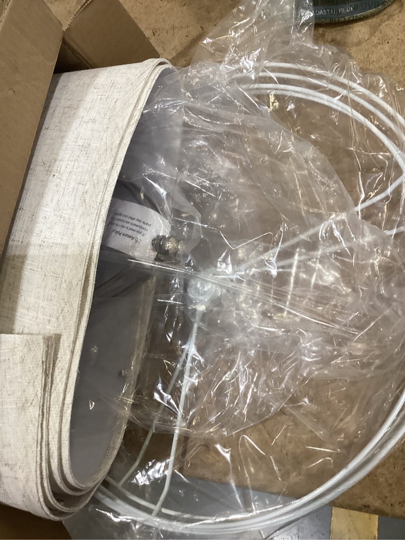 Condition photo showing Good Condition for lampshades set of 2, drum lampshades 11.6" top x 12.6" bottom x 9.8" high, seaside village medium lampshades (spider fitter), beige lampshades natural linen hand crafted, easy assembly required