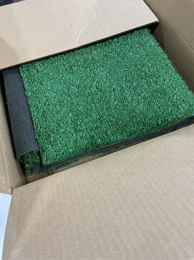 Condition photo showing Good Condition for artificial turf grass , fake grass rug realistic grass carpet  pile outdoor indoor, synthetic mat with drainage for dogs, patio, backyard, balcony