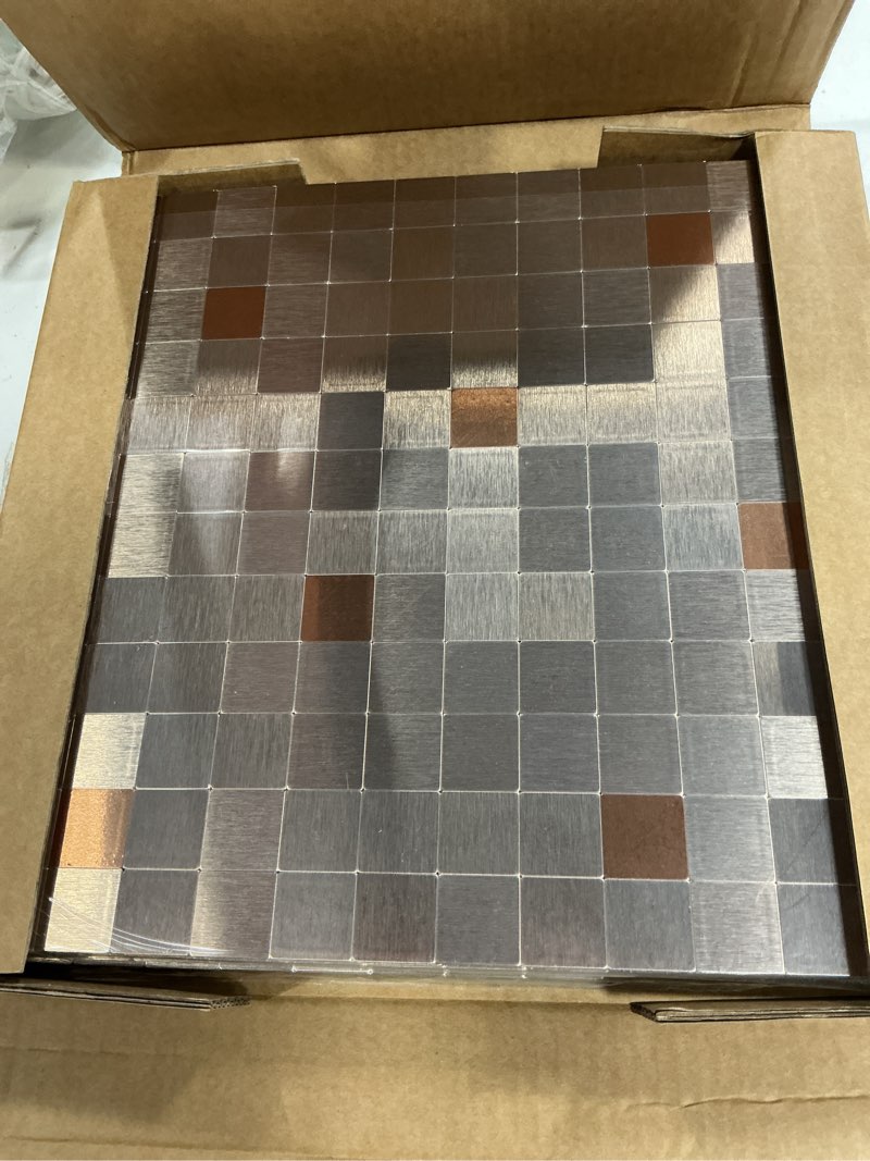 Condition photo showing New/Like New for waterproof mosaic wall stickers - self-adhesive cut-to-fit tiles for bathroom, kitchen, heat/slip resistant peel & stick backsplash diy decor (11.8x11.8in, 10pc) (10, copper) 10 copper