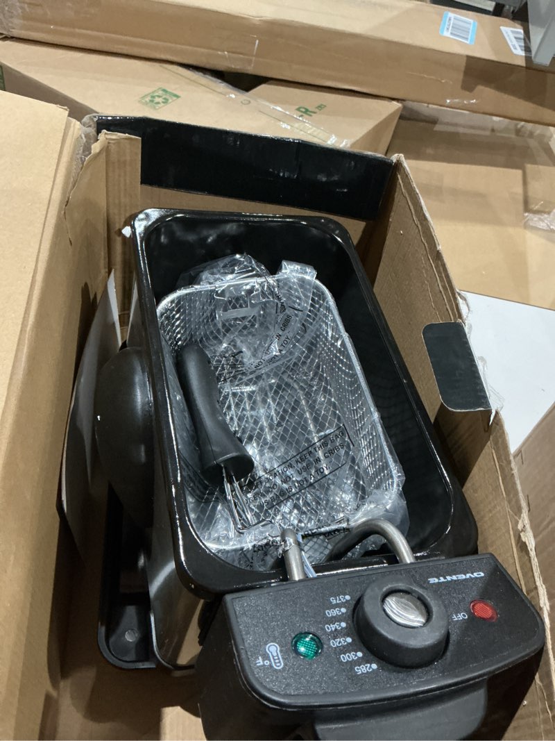 Condition photo showing As Is for ovente electric deep fryer 2 liter capacity, 1500 watt lid with viewing window and odor filter, adjustable temperature, removable frying basket and easy to clean stainless steel body, silver fdm2201br fdm2201br - silver