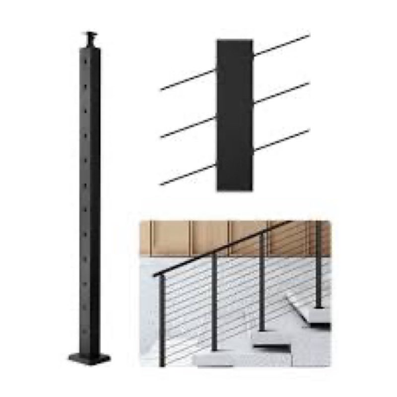 VEVOR Cable Railing Post, 36"x2"x2" Deck Railing Post, Black Stair Post with 30° Pre-Drilled Holes, 