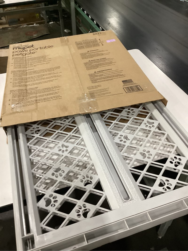 Condition photo showing New/Like New for MYPET North States Paws Portable Pet Gate: 26-40" Wide. Pressure Mount. No Tools Needed. Made in USA. Dog Gate 23" Tall, Expandable, Durable Dog Gates for Doorways, Light Gray