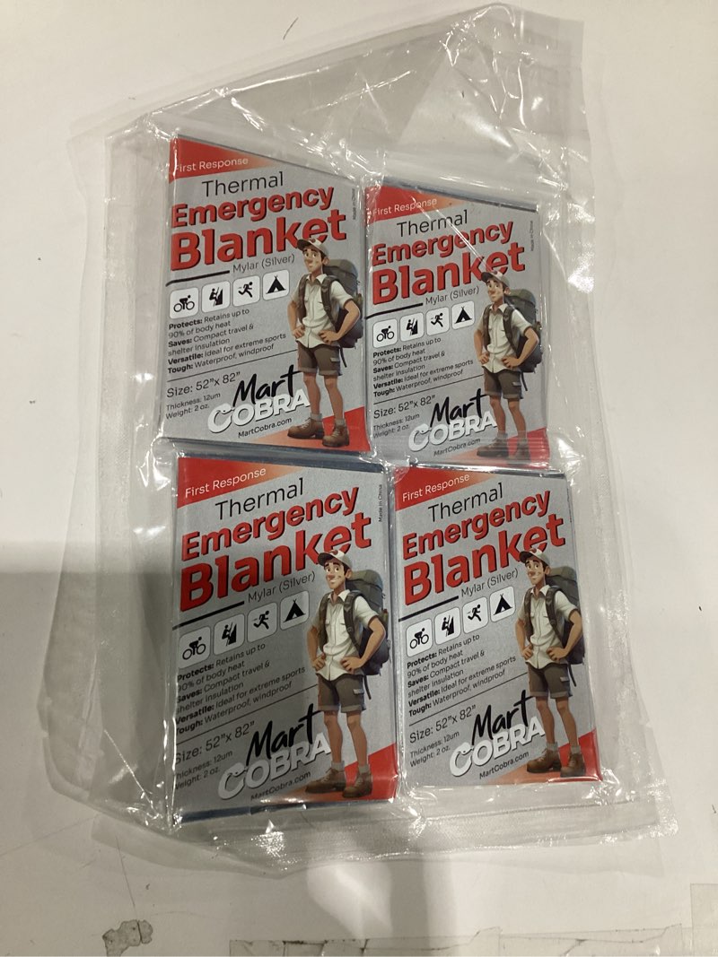 Condition photo showing Good Condition for emergency blanket 4-pack space mylar blankets survival gear and supplies reusable thermal camping hunting essentials first aid car backpacking marathon kit prepper go rave bug out bag foil cold winter 4 pack silver
