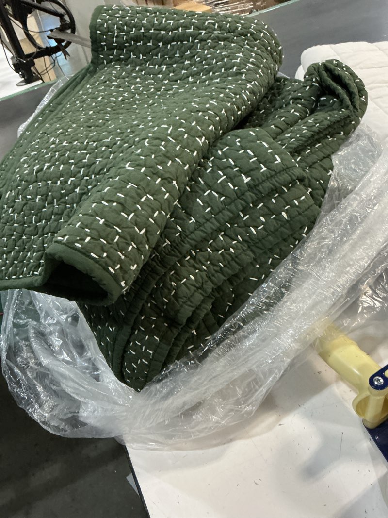 Condition photo showing Good Condition for quince organic cotton hand stitched quilt set color: pine size king
