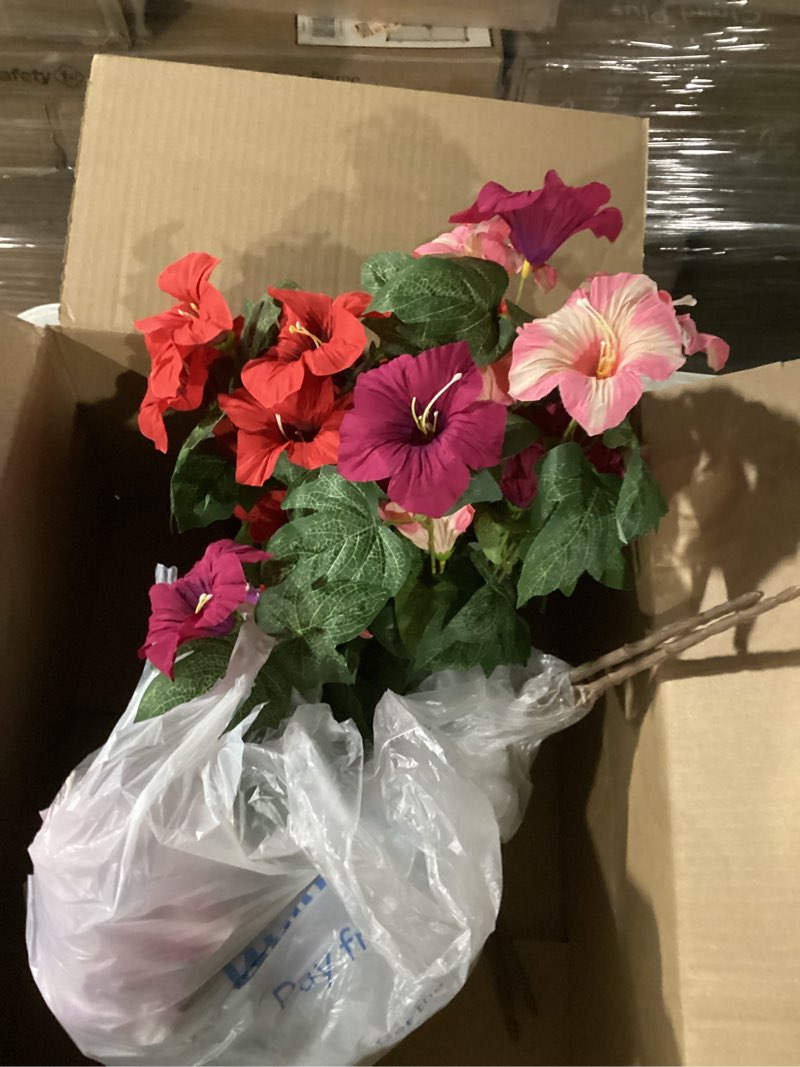 Condition photo showing Good Condition for 19 inch artificial fake flowers for outdoor,4 pcs faux silk petunias spring flowers for outside for indoor porch planter front door garden patio window box home decor(multiple color)