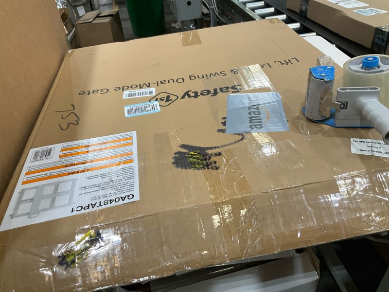 Condition photo showing As Is for Safety 1st Baby Gates for Doorways, Pressure Mount Lift, Lock and Swing, Dog Gates, Hardware Gate for Stairs, Fits 28"-42" Wide