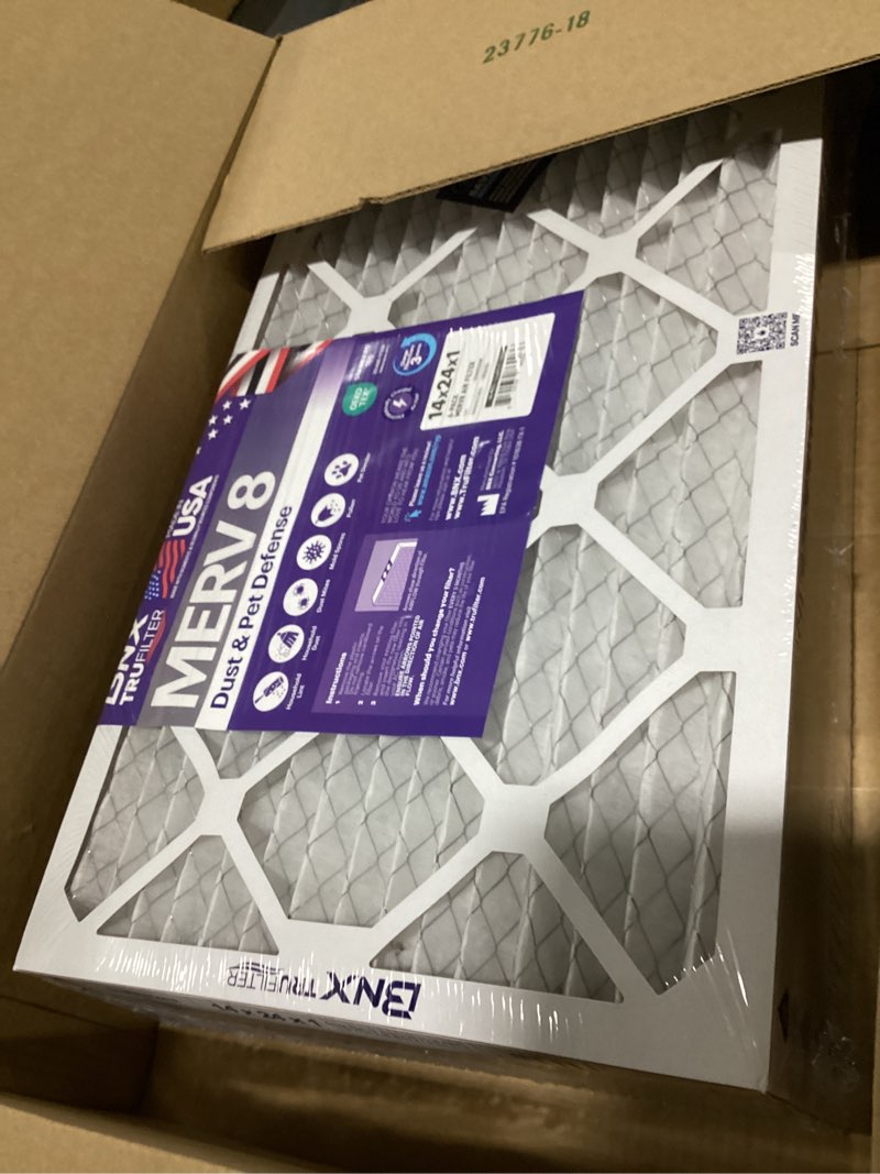 Condition photo showing Good Condition for bnx trufilter 14x24x1 air filter merv 8 (6-pack) - made in usa – dust & pet defense air conditioner hvac ac furnace filters for dust, pet, mold, pollen mpr 600 – 700 & fpr 5 14x24x1 6-pack