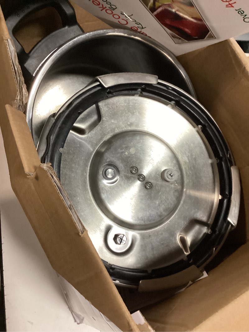 Condition photo showing Good Condition for T-fal Clipso Stainless Steel Pressure Cooker, 6.3 Quart, Recipe Book, Steam Basket, Easy-Open Lid, Secure Locking System, Adjustable Pressure Valve, Induction Cookware, Pots and Pans, Kitchen, Silver Easy Open Pressure Cooker 6.3 Quarts