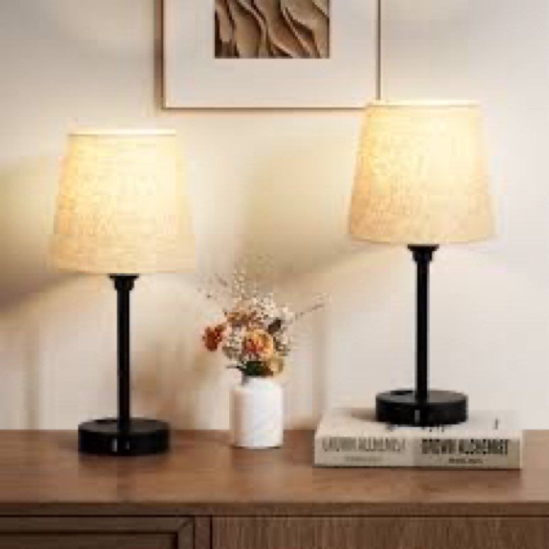15'' Minimal Table Lamp Set with Touch Control, AC Outlet and USB A&C Ports