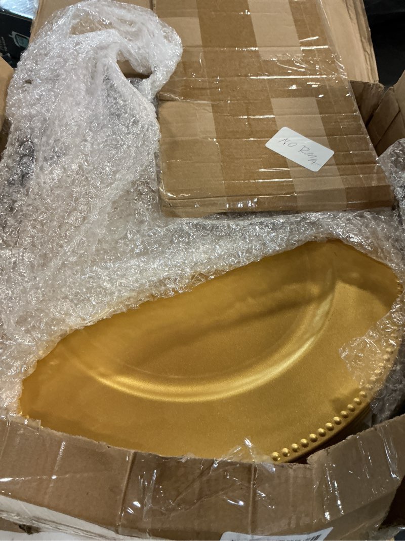 Condition photo showing Good Condition for tanlade 100 pcs charger plates bulk with napkin rings set include 50 plastic beaded plate chargers 50 napkin rings 13'' round dinner plate chargers set for table setting wedding party(gold) beaded style gold 100