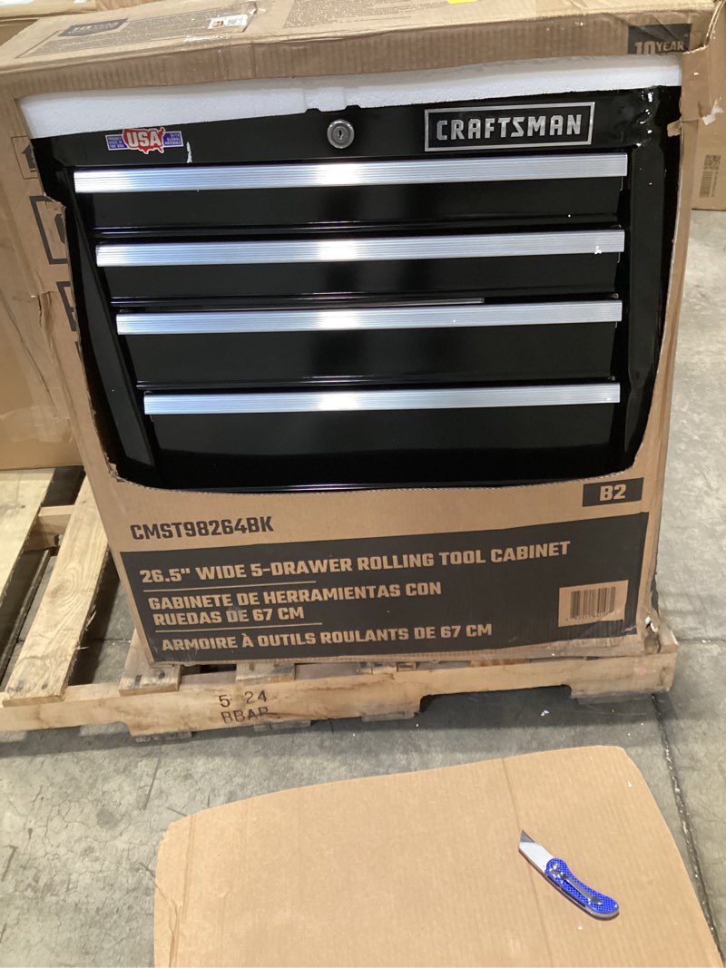Condition photo showing As Is for craftsman 2000 series 26.5-in w x 37.5-in h 5 -drawer steel rolling tool cabinet ( black )