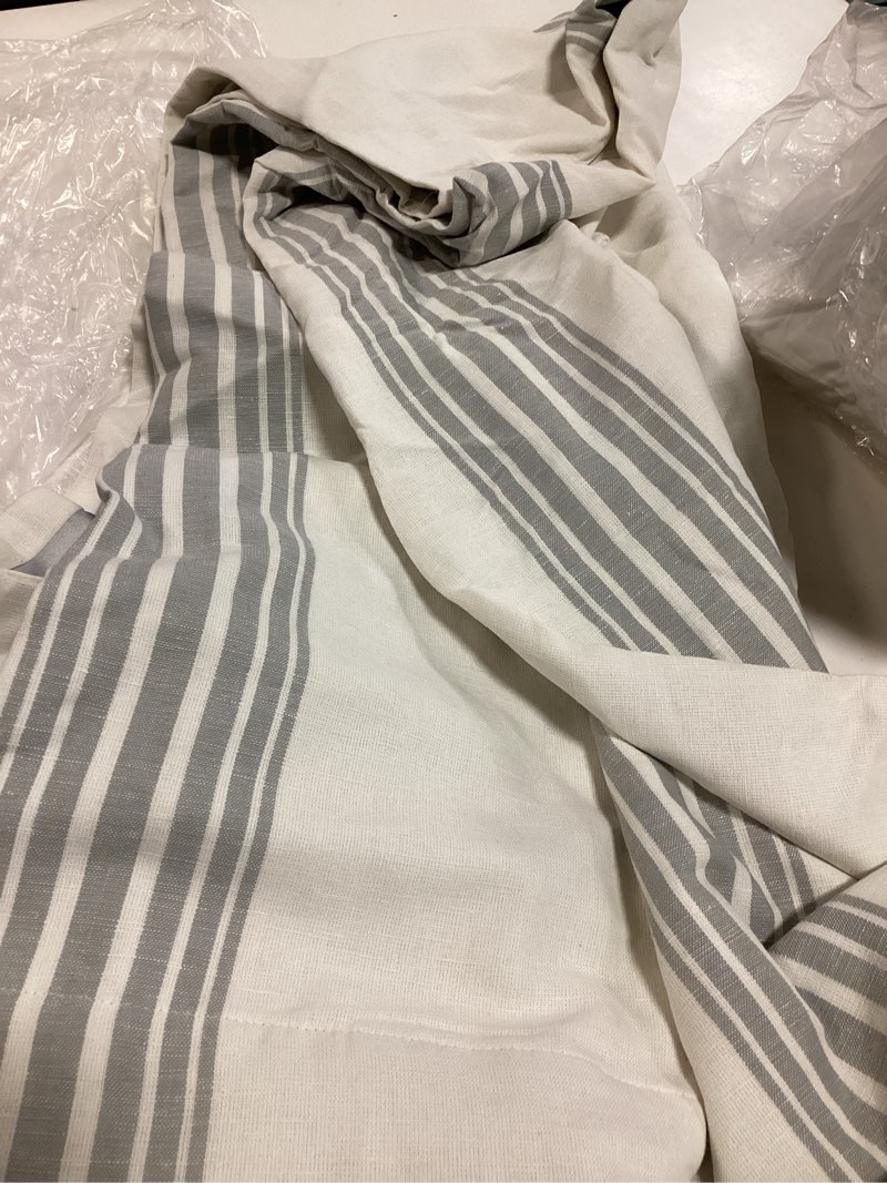 Condition photo showing Good Condition for quince coastal stripe cotton curtain 48in x 84in ivory/light blue