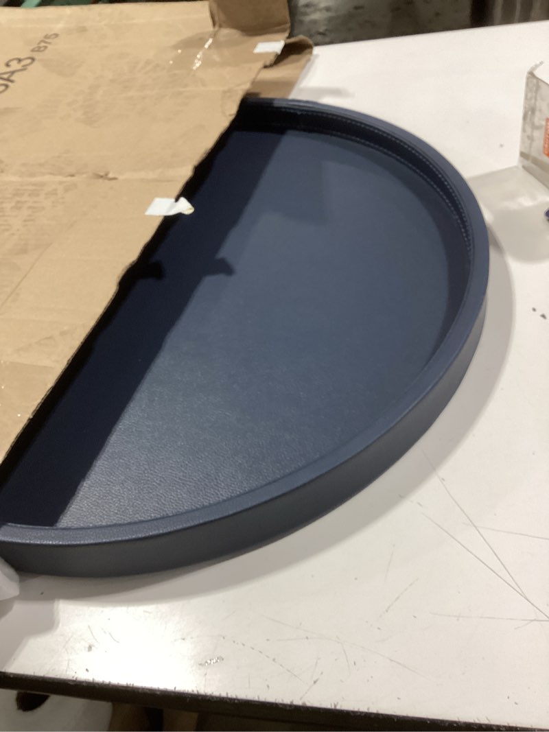 Condition photo showing Good Condition for 20-inch round ottoman serving tray - textured pu leather coffee table decor, waterproof heat-resistant large organizer for home, office, bed & party essentials (navy blue, 20in) navy blue 20"