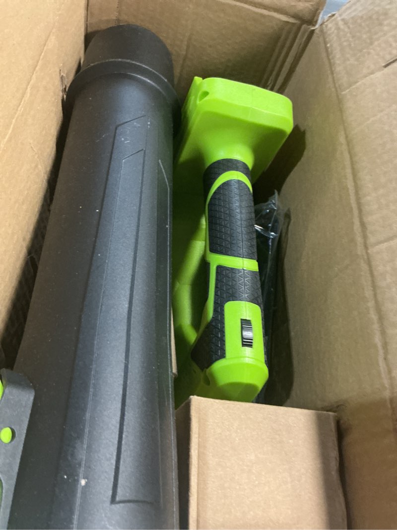 Condition photo showing As Is for leaf blower cordless,electric leaf blower with 2 4.0ah battery powered and fast charger, cordless blowers for lawn care and car dust snow blower,6 speed control green