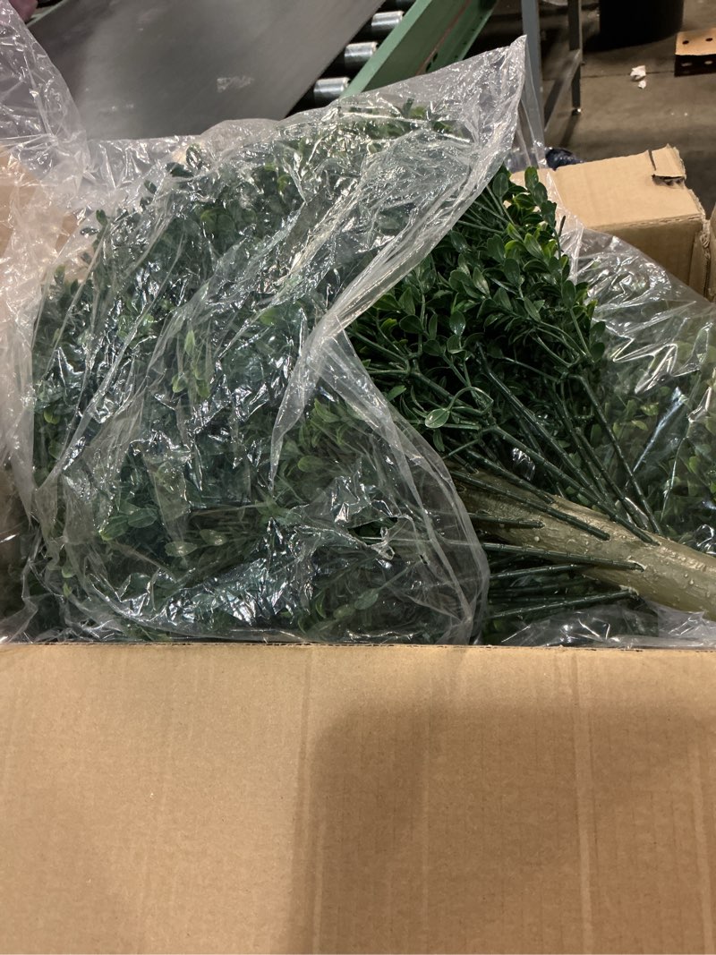 Condition photo showing New/Like New for artificial boxwood topiary ball bush for outdoor with spike, uv resistant faux boxwood ball tree with stake for outside set of 2, weatherproof round fake shrubs for entryway front porch