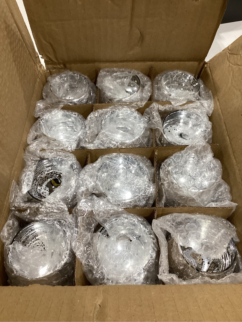 Condition photo showing As Is for Homemory 24 Pcs Silver Votive Candle Holders, Round Mercury Glass Candle Holder, Tealight Candle Holders for Table Centerpieces, Baby Shower, Anniversary, Wedding, Home Decor, Halloween, Christmas Silver 24 Pack