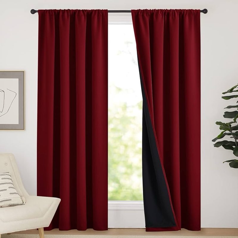 NICETOWN 100% Blackout Curtains with Black Liner Backing, Thermal Insulated Curtains for Living Room