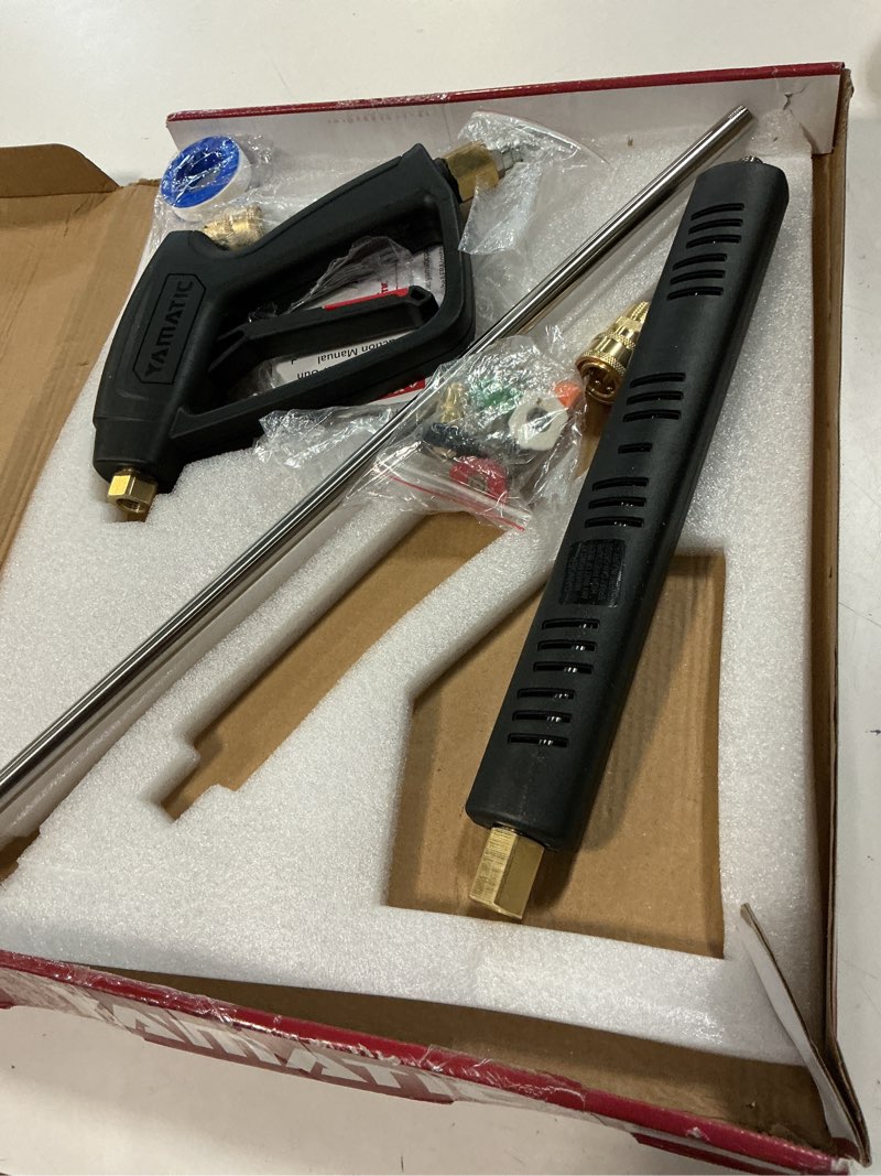 Condition photo showing Good Condition for yamatic pressure washer gun wand with swivel 3/8" plug & m22 coupler, stainless steel extension lance replacement for ryobi, simpson, craftsman power washer for foam cannon car wash, 4000 psi brass long gun
