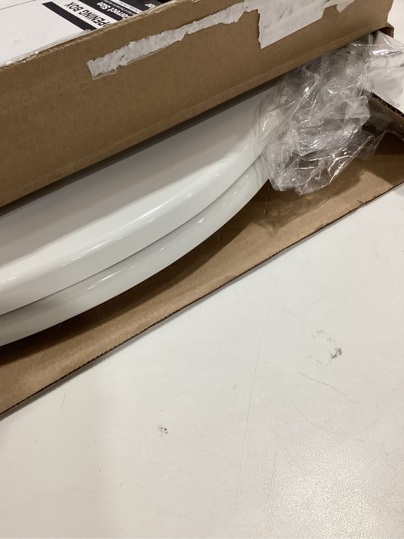 Condition photo showing As Is for KOHLER 20111-0 Brevia, Slow Close Toilet Seat, Round Toilet Seat, Grip-Tight Bumpers Quick-Attach Hardware, White White Round Quiet-Close
