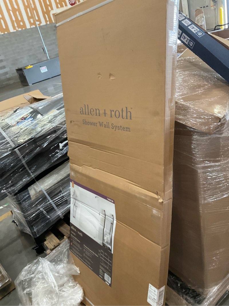 Condition photo showing Good Condition for allen + roth platform 60-in x 78-in white subway tile shower surround back and side wall panel